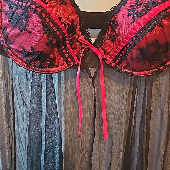 Delicates Sheer Lace Black Red Babydoll Top XL - Picture 2 of 8